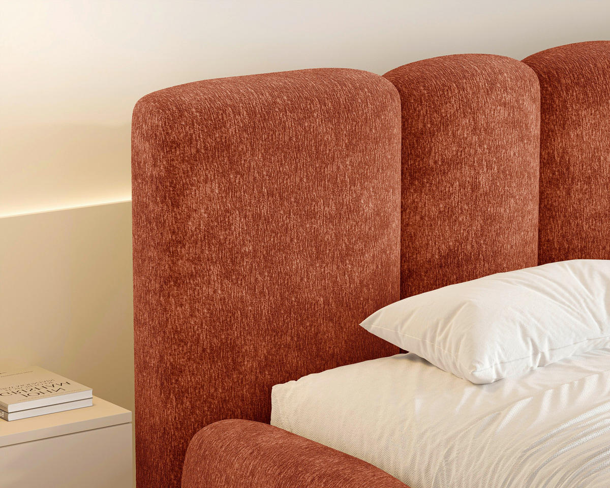 POLSTERBETT 160/200 cm,  in Terracotta, Lattenrost, Bettkasten,  - Terracotta/Schwarz, MODERN, Textil/Metall (160/200cm) - Livetastic