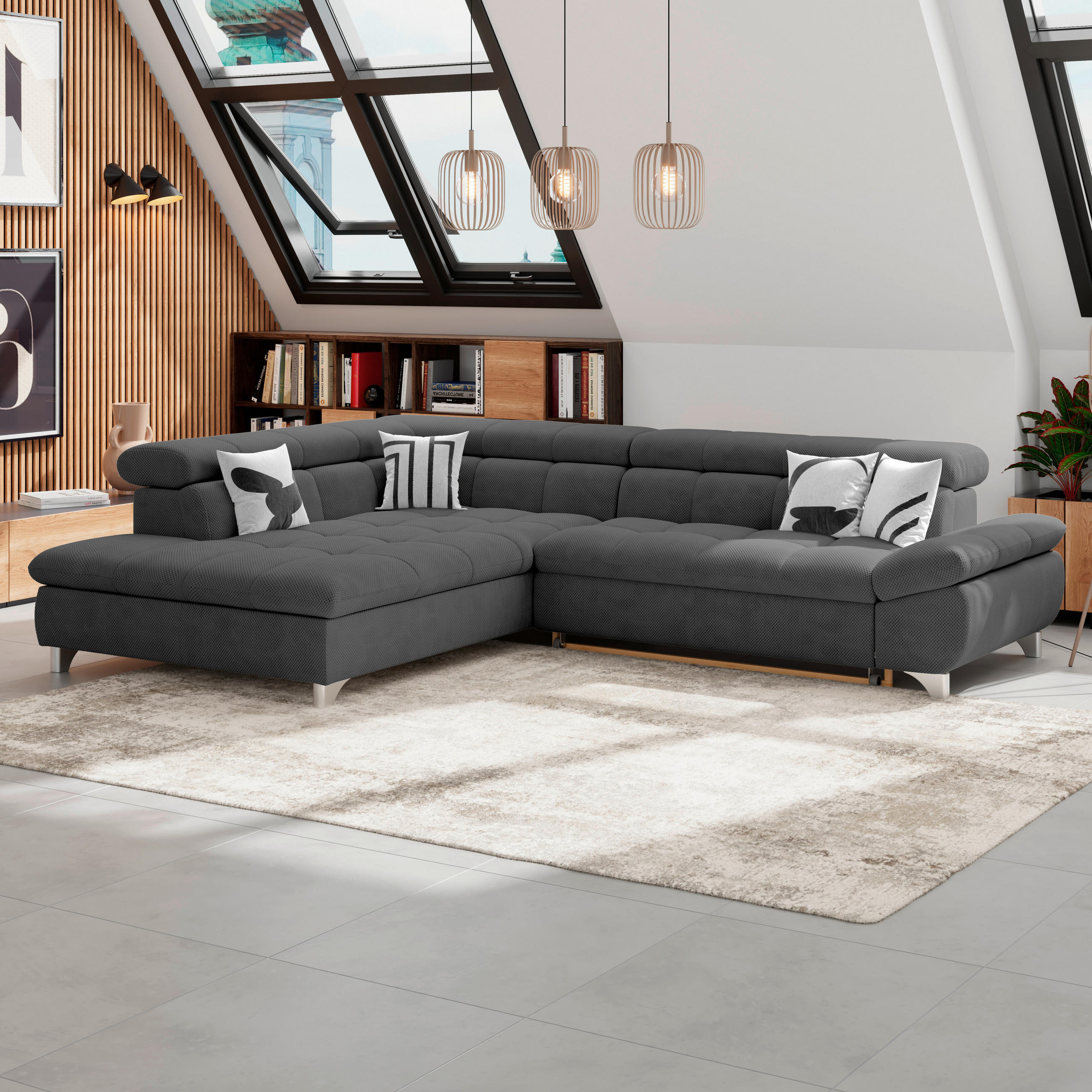ECKSOFA Anthrazit Chenille  - Chromfarben/Anthrazit, KONVENTIONELL, Textil/Metall (234/312cm) - Livetastic
