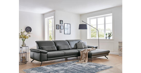 ECKSOFA Anthrazit Echtleder  - Anthrazit/Schwarz, Design, Leder/Metall (328/193cm) - Dieter Knoll