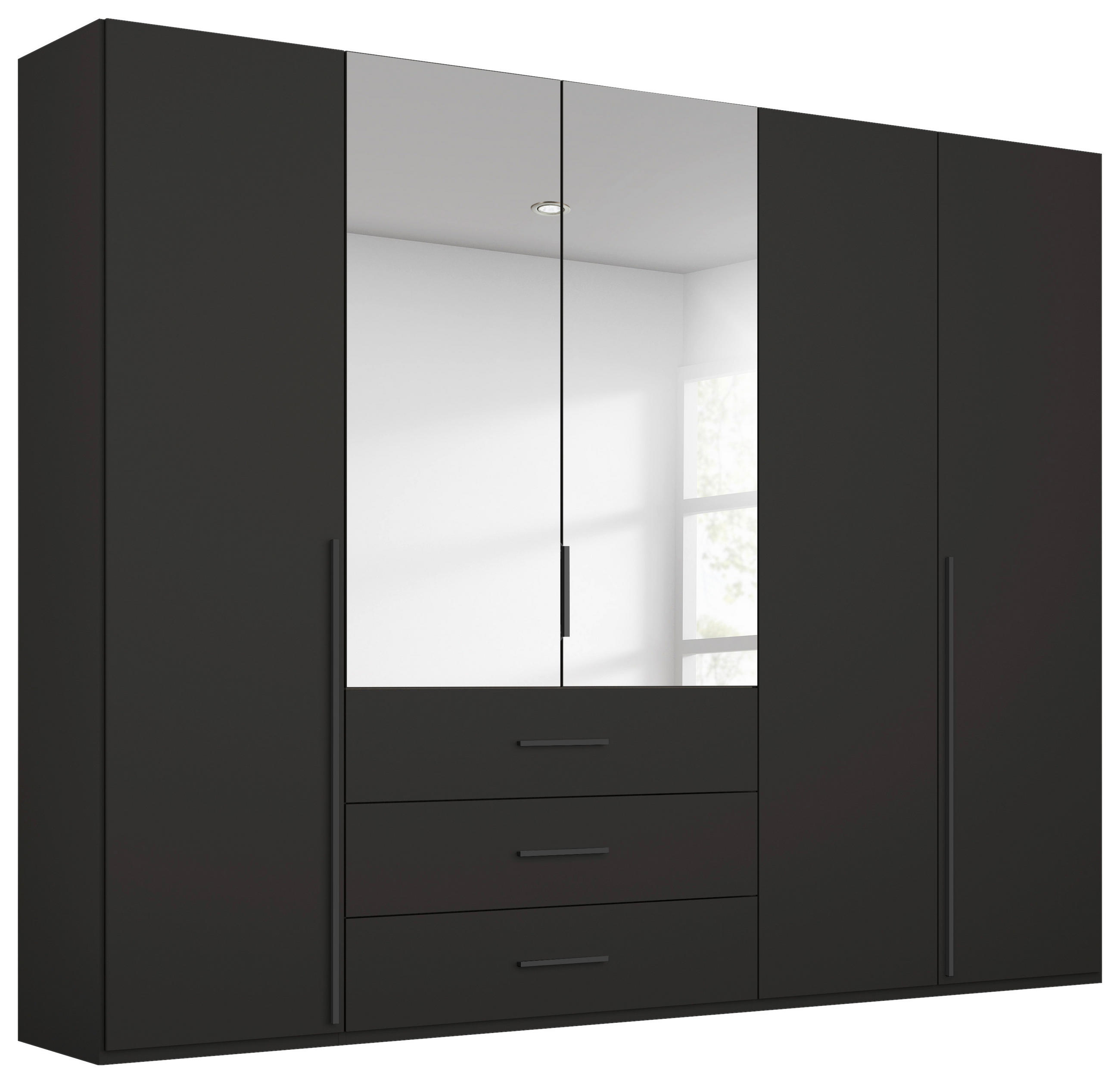 DREHTÜRENSCHRANK 251/223/60 cm,  in Schwarz, 5-türig  - Graphitfarben/Schwarz, Design, Glas/Holzwerkstoff (251/223/60cm) - home24