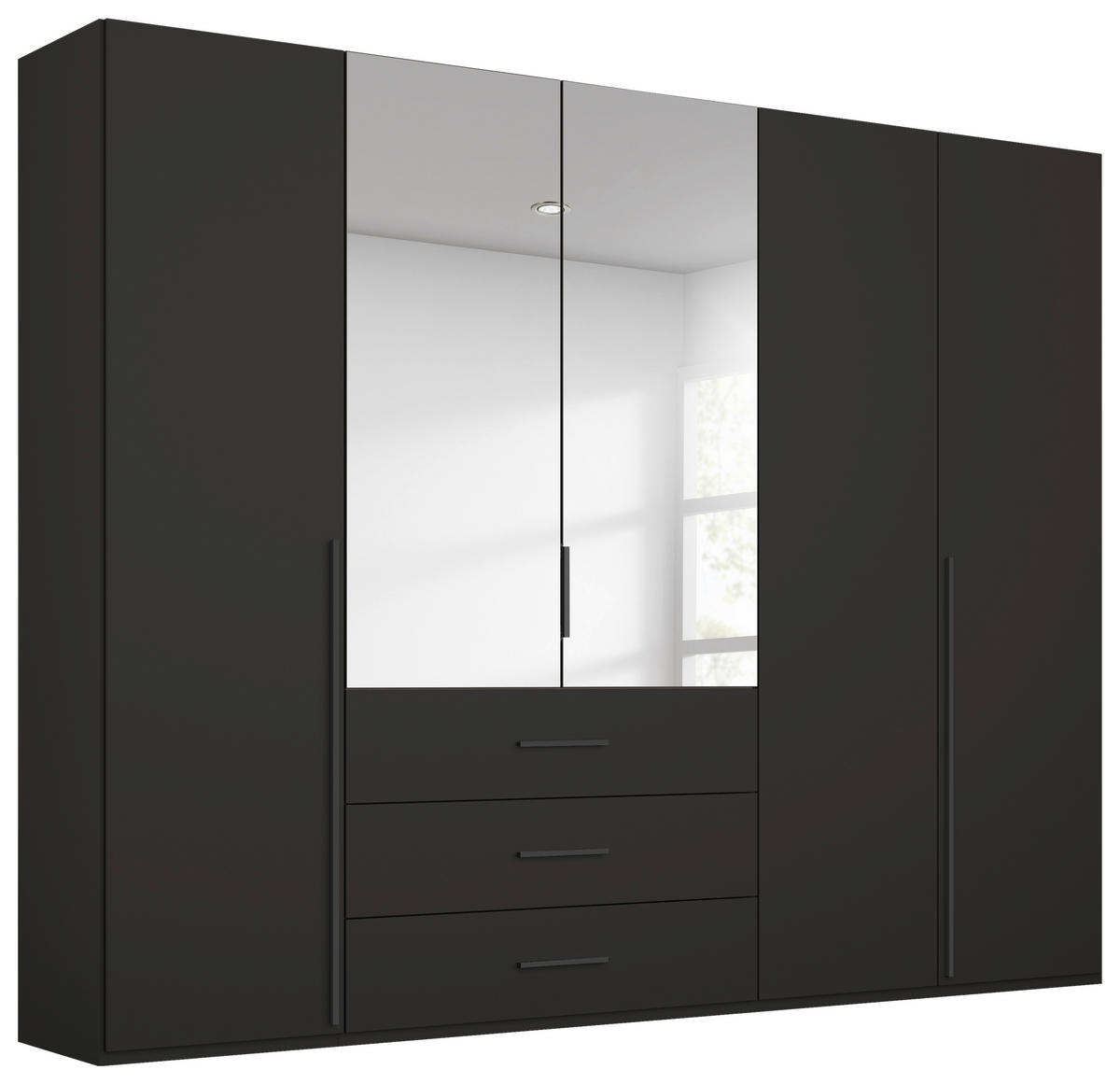 DREHTÜRENSCHRANK 251/223/60 cm,  in Schwarz, 5-türig  - Graphitfarben/Schwarz, Design, Glas/Holzwerkstoff (251/223/60cm) - home24