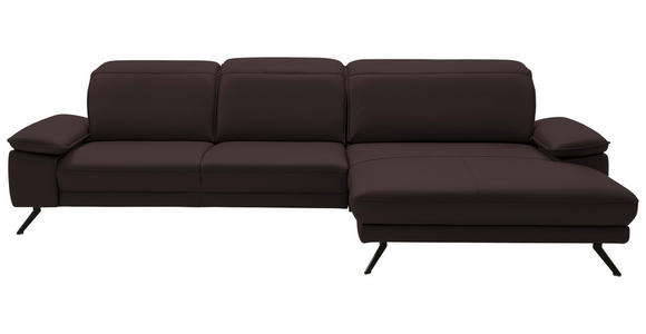 ECKSOFA in Echtleder Braun  - Schwarz/Braun, Design, Leder/Metall (332/193cm) - Dieter Knoll