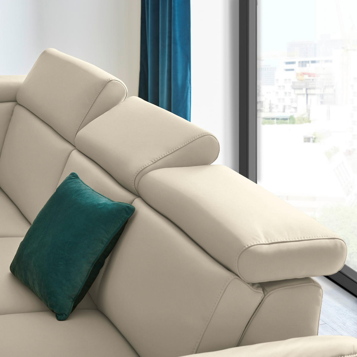 ECKSOFA in Echtleder Creme  - Creme/Schwarz, Design, Leder/Metall (239/285cm) - Cantus