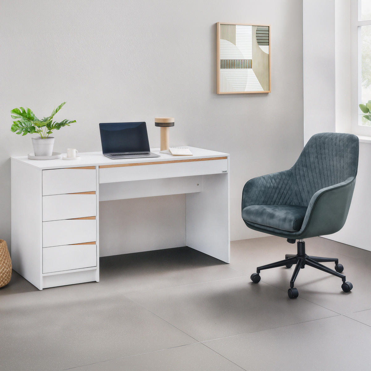 SCHREIBTISCH 140/60/76 cm Weiss, Eichefarben Stauraum  - Weiss/Eichefarben, Modern, Holzwerkstoff (140/60/76cm) - Venda