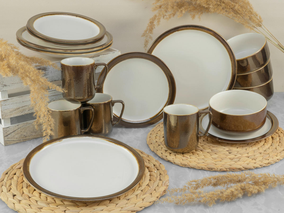 KOMBINOVANÁ SOUPRAVA, 16dílné, kamenina - bílá/barvy zlata, keramika (38,5/38/34cm) - Creatable