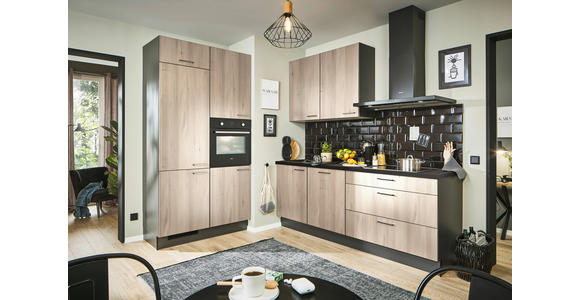 ECKKÜCHE 120/220 cm in Graphitfarben, Schwarz, Tannenholzfarben - Chromfarben/Tannenholzfarben, Design, Holzwerkstoff/Metall (120/220cm) - Xora