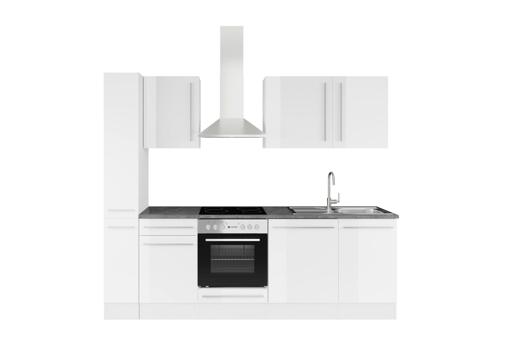 KÜCHENBLOCK 250 cm  in Weiß Hochglanz  - Weiß Hochglanz/Dunkelgrau, LIFESTYLE, Holzwerkstoff/Kunststoff (250cm) - P & B