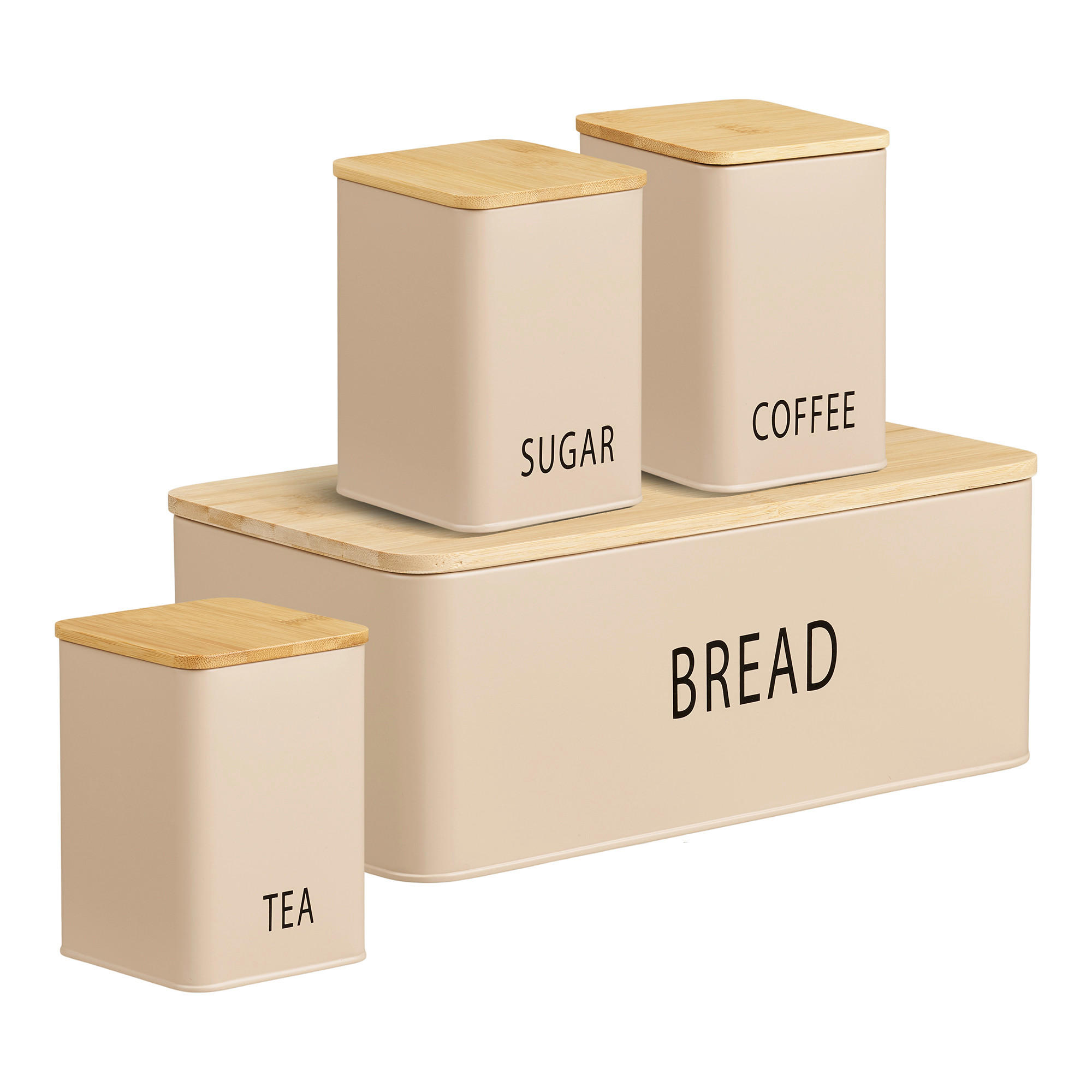 FÖRVARINGSBURKAR SET 4 delar  - beige/naturfärgad, Basics, metall/trä