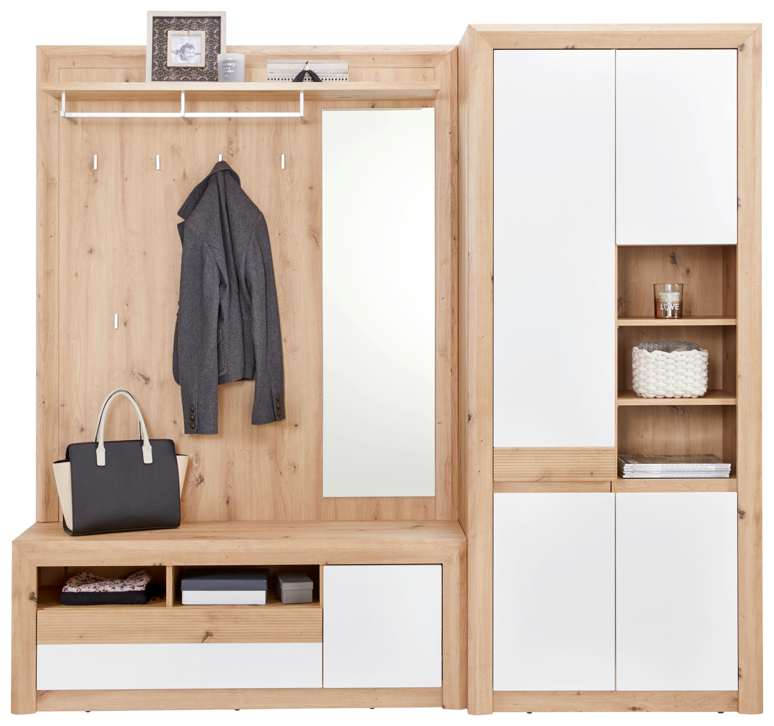 Garderoben-set Kashmir New Weiß/eiche Dekor 2--Teilig