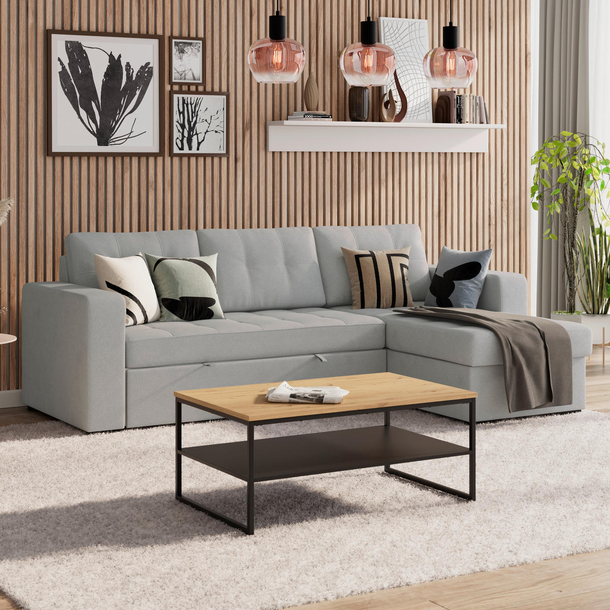 ECKSOFA Mikrofaser, Struktur Grau  - Schwarz/Grau, Trend, Textil/Metall (239/160cm) - MID.YOU