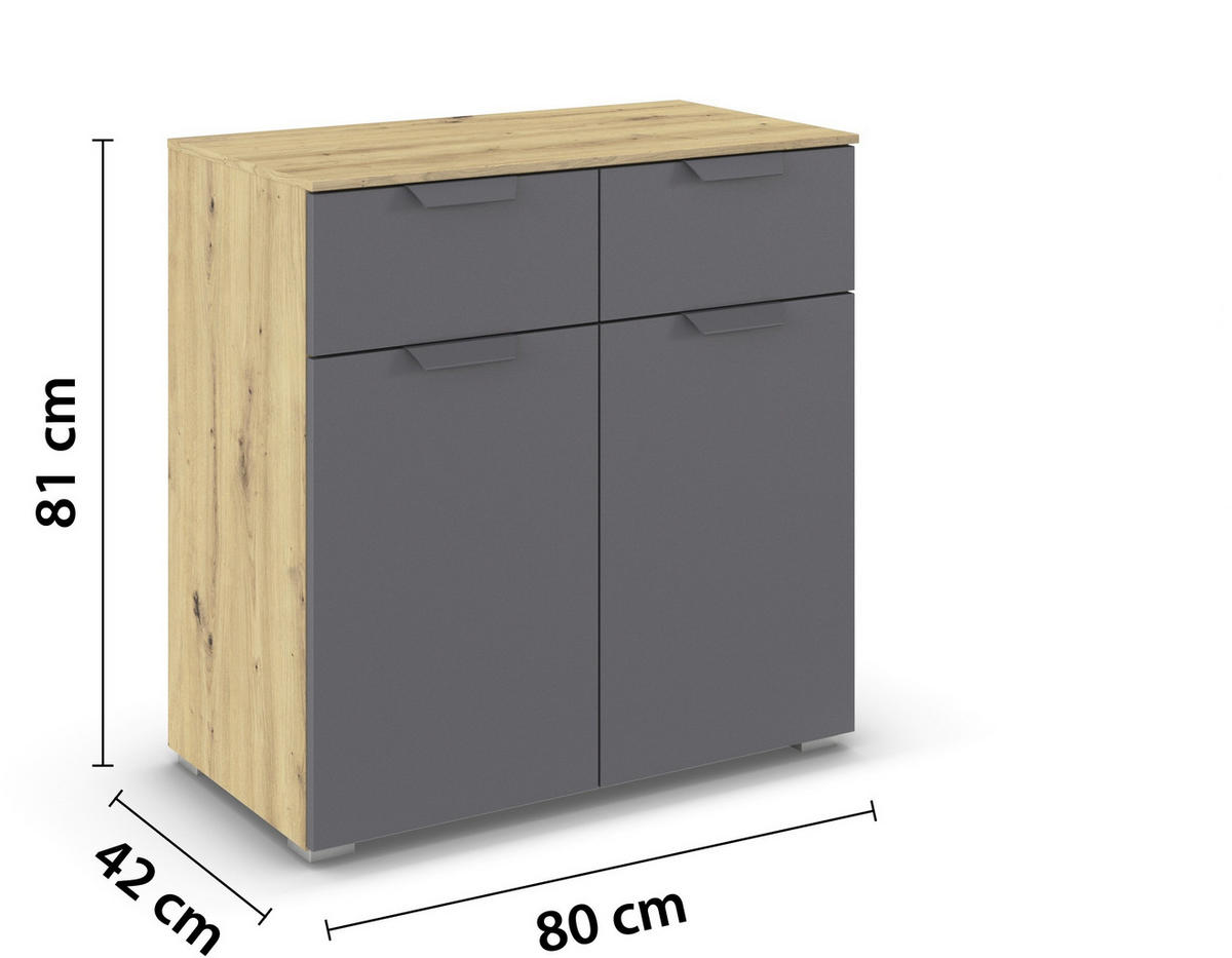 KOMMODE  in 80/81/42 cm  - Dunkelgrau/Eiche Artisan, Design, Holzwerkstoff/Metall (80/81/42cm) - Carryhome