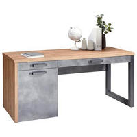 Birou in material pe bază de lemn  - culoare lemn stejar/gri, Trend, metal/material pe bază de lemn (170/69/76cm) - Stylife
