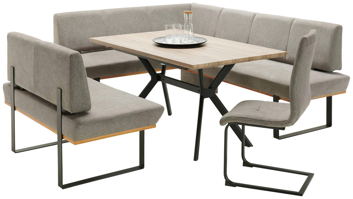ECKBANK 175/225 cm Webstoff Grau Eiche vollmassiv   - Schwarz/Grau, MODERN, Holz/Textil (175/225cm) - Livetastic