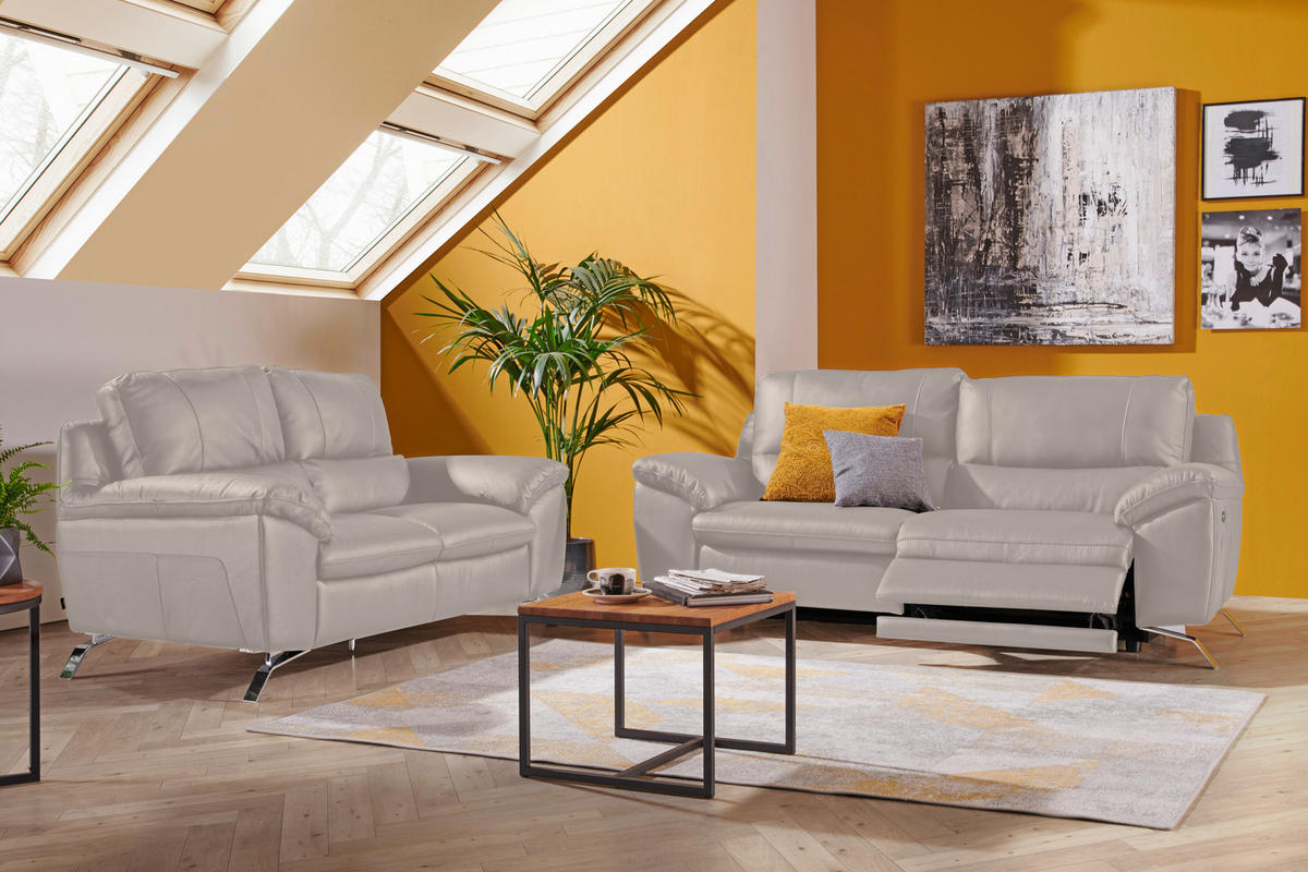 2-SITZER-SOFA  in Kombination Echtleder/Lederlook Grau  - Silberfarben/Grau, Design, Leder/Metall (174/97/95cm) - Livetastic