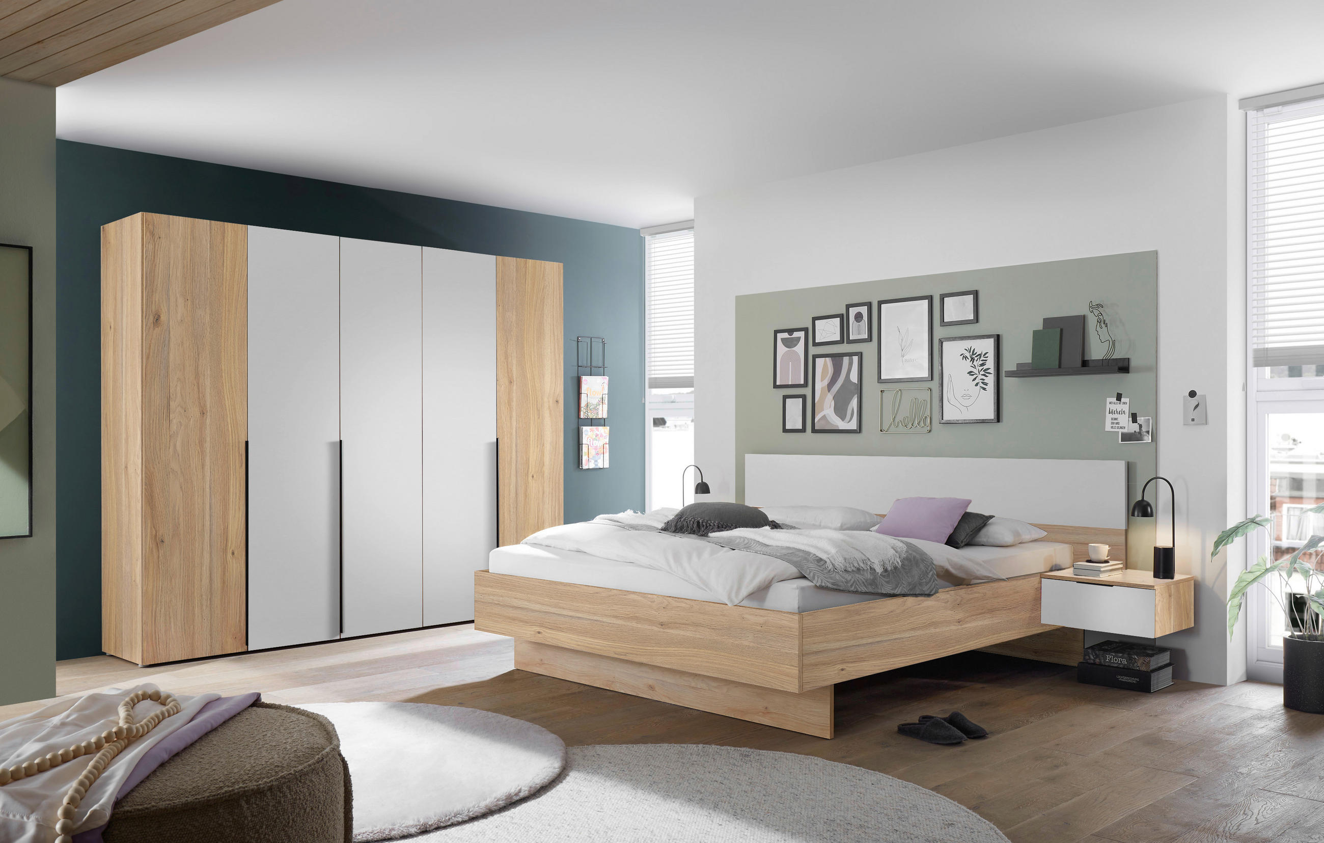 SCHLAFZIMMER Weiß, Eichefarben  - Eichefarben/Weiß, KONVENTIONELL, Holzwerkstoff (180/200cm) - Boxxx