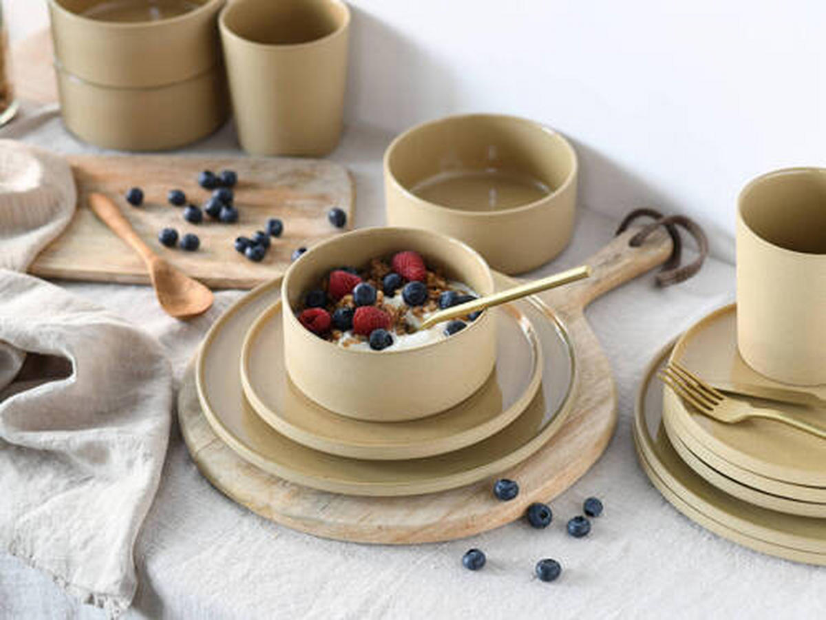 KOMBINOVANÁ SOUPRAVA, 16dílné, kamenina - pískové barvy, Trend, keramika - Creatable