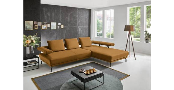 ECKSOFA in Echtleder Gelb 305/224 cm - Gelb/Schwarz, Design, Leder/Metall (305/224cm) - Dieter Knoll