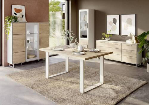 VITRINE in massiv Kaschmir, Eiche Bianco  - Kaschmir/Eiche Bianco, Design, Glas/Holz (54/197/40cm) - Livetastic