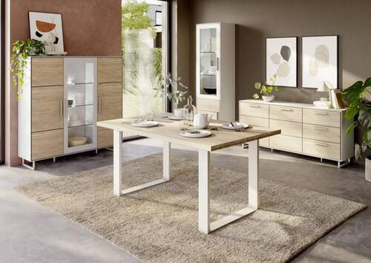 VITRÍNA, kašmírová, dub bianco, 54/197/40 cm - kašmírová/dub bianco, Design, kov/drevo (54/197/40cm) - Livetastic