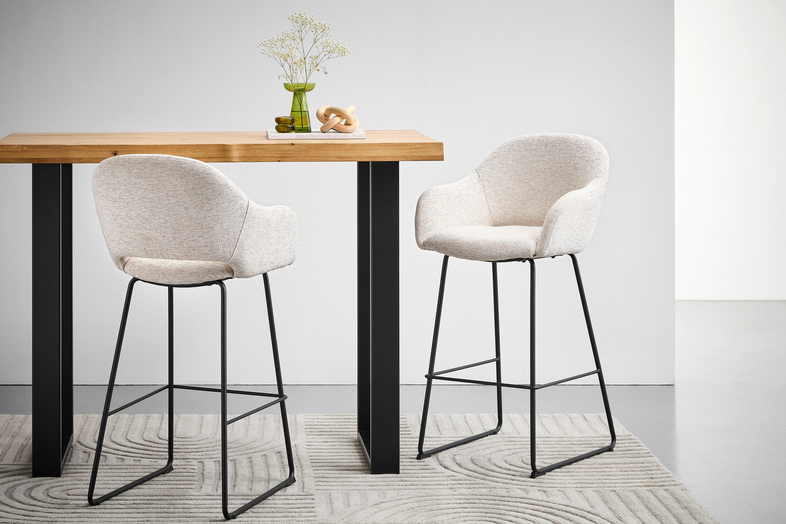 BARHOCKER Webstoff Schwarz, Beige Eisen Stoffauswahl  - Beige/Schwarz, Design, Textil/Metall (55/104,5/60,5cm) - Novel