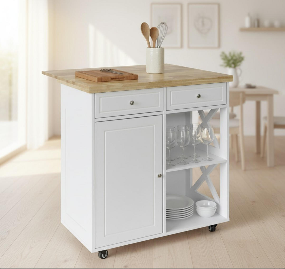 SERVIERWAGEN , Weiss  - Weiss/Silberfarben, Basics, Holz/Holzwerkstoff (89/90/68cm) - MID.YOU