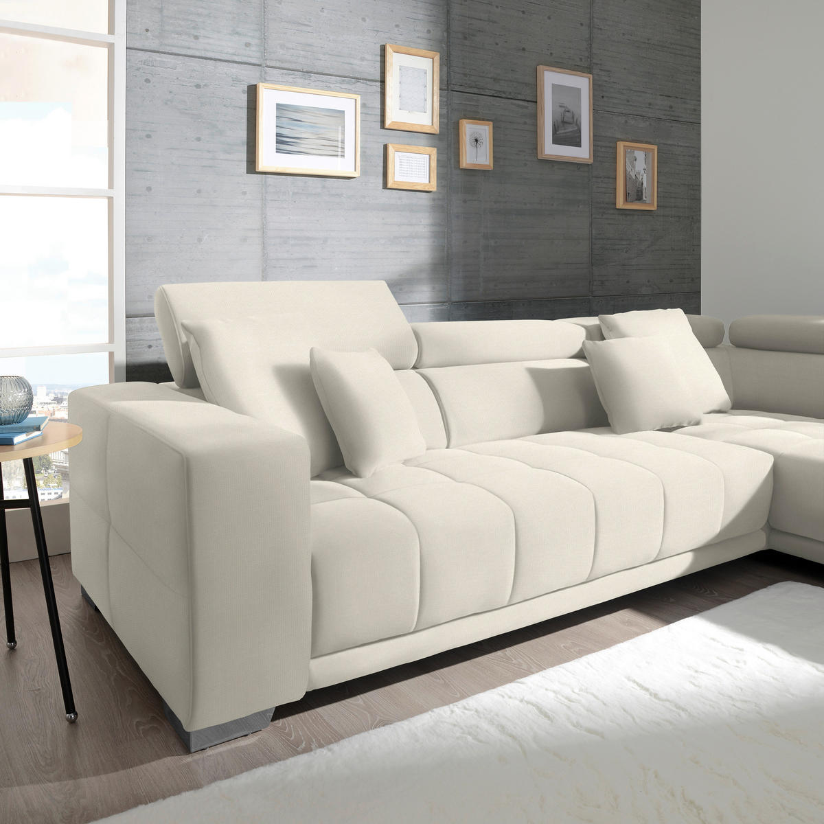 ECKSOFA in Mikrofaser Weiss  - Chromfarben/Weiss, Design, Textil/Metall (301/207cm) - Xora