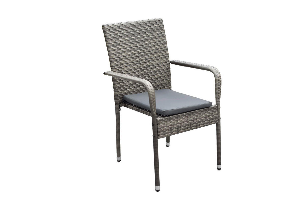 GARTENTISCHGRUPPE Stahl  - Grau, KONVENTIONELL, Glas/Kunststoff - Gardenson