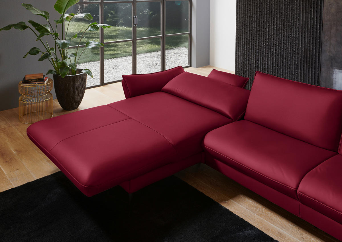 ECKSOFA in Echtleder Rot  - Rot/Schwarz, Design, Leder/Metall (172/334cm) - Valdera