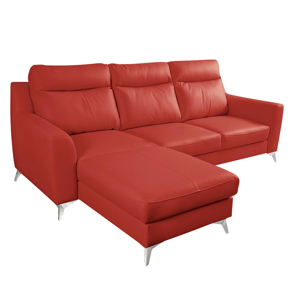 ECKSOFA Lederlook Echtleder Rot  - Chromfarben/Rot, Design, Leder/Textil (168/236cm) - Livetastic