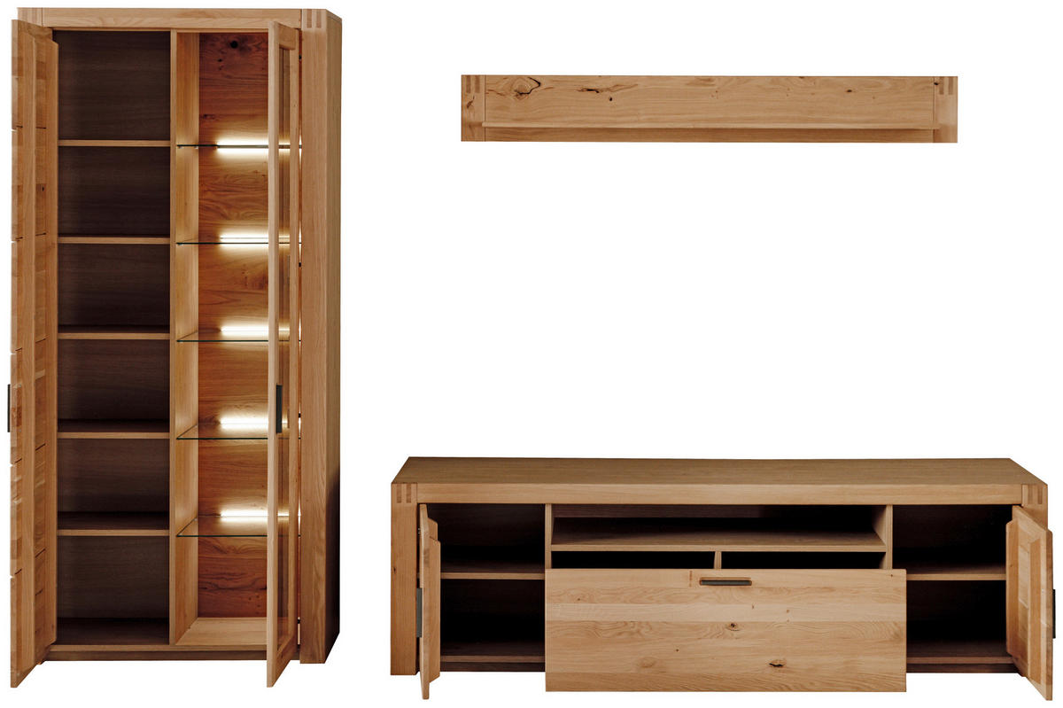 WOHNWAND 3-teilig  in Eichefarben 283/203/50 cm  - Eichefarben/Anthrazit, Design, Glas/Holz (283/203/50cm) - Livetastic