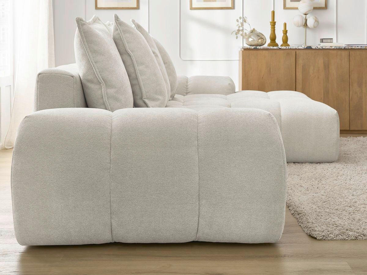 ECKSCHLAFSOFA EVEREST  mit Rücken echt, Armteil links, Armteil rechts Struktur Beige  - Beige/Schwarz, MODERN, Kunststoff/Textil (318/180cm) - Livetastic