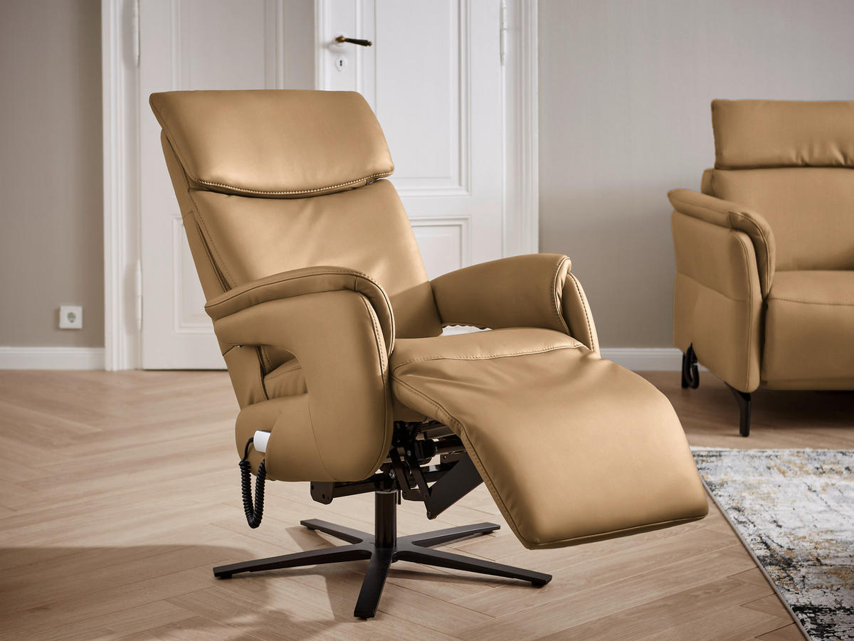 RELAXSESSEL in Leder Honig  - Schwarz/Honig, Design, Leder/Metall (70/117/85cm) - Dieter Knoll