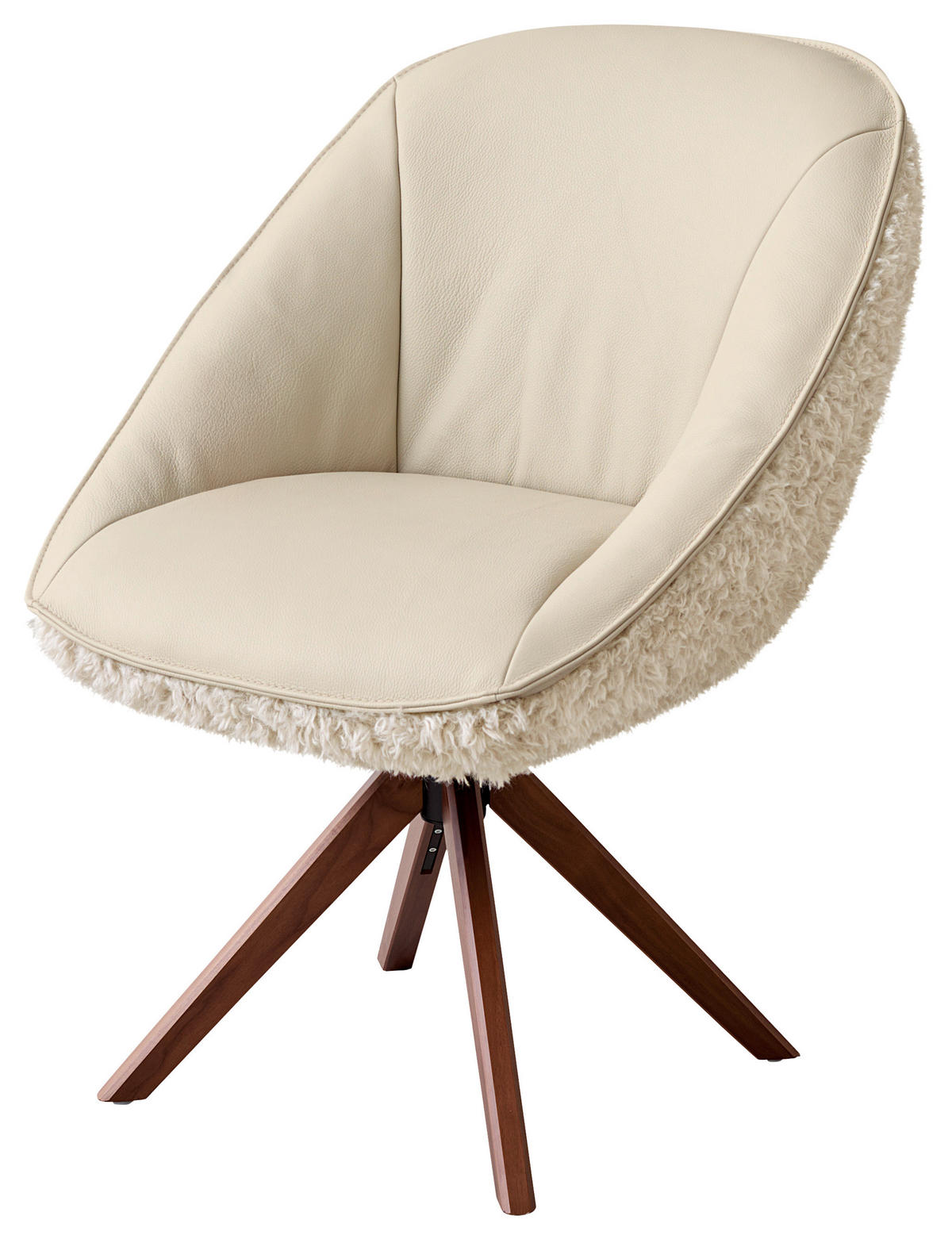 ARMLEHNSTUHL  in Hochflor Echtleder pigmentiert  - Nussbaumfarben/Creme, Design, Leder/Holz (61/89/70cm) - Koinor