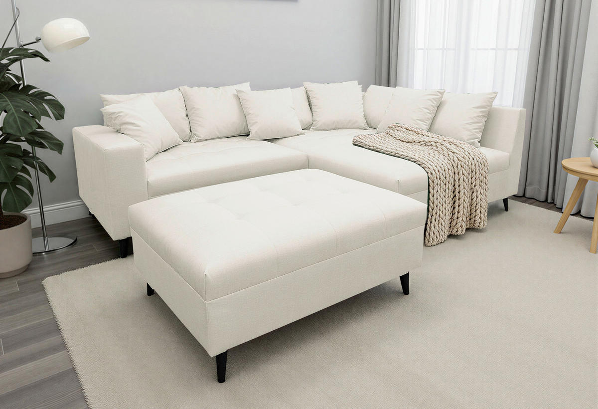 Ecksofa inkl. Hocker  in Mikrofaser Hellgrau  247/174 cm  - Hellgrau/Schwarz, Design, Holz/Textil (247/174cm) - MID.YOU