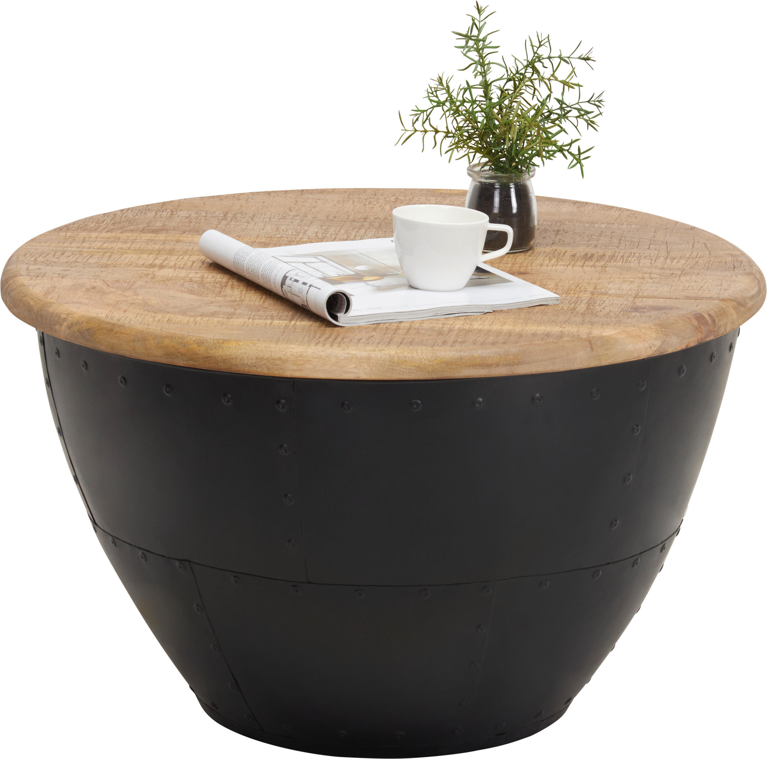 COUCHTISCH Mangoholz massiv 72/72/43 cm rund Braun, Schwarz  - Schwarz/Braun, Design, Holz/Metall (72/72/43cm) - Carryhome