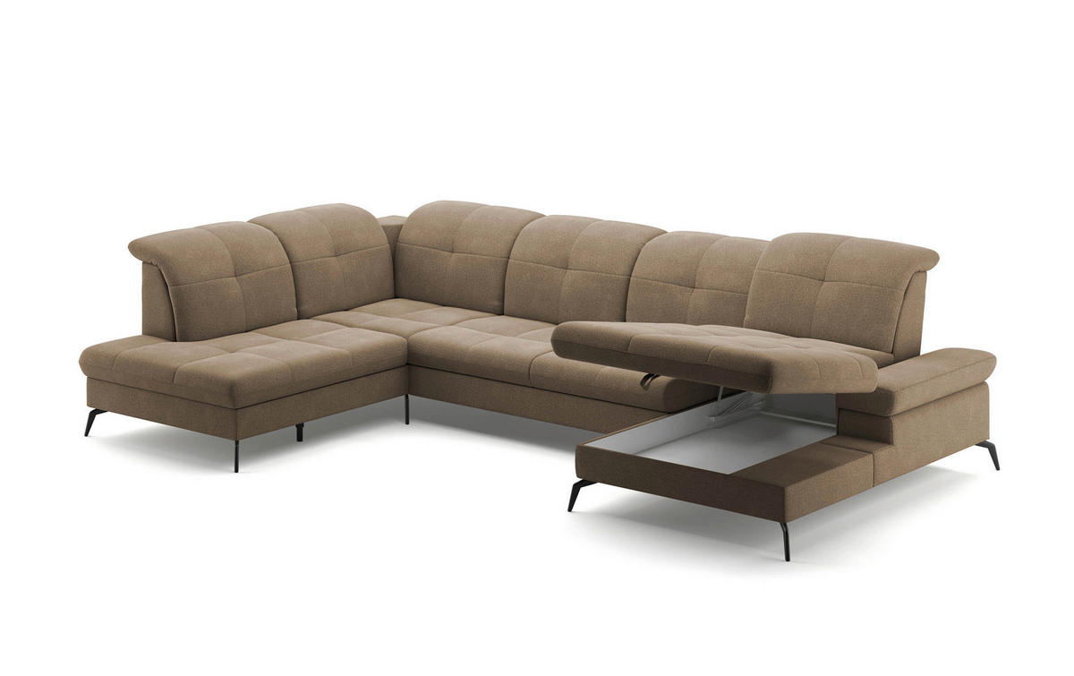 WOHNLANDSCHAFT in Flachgewebe Hellbraun  - Hellbraun/Schwarz, Konventionell, Textil/Metall (231/357/185cm) - Sit & More