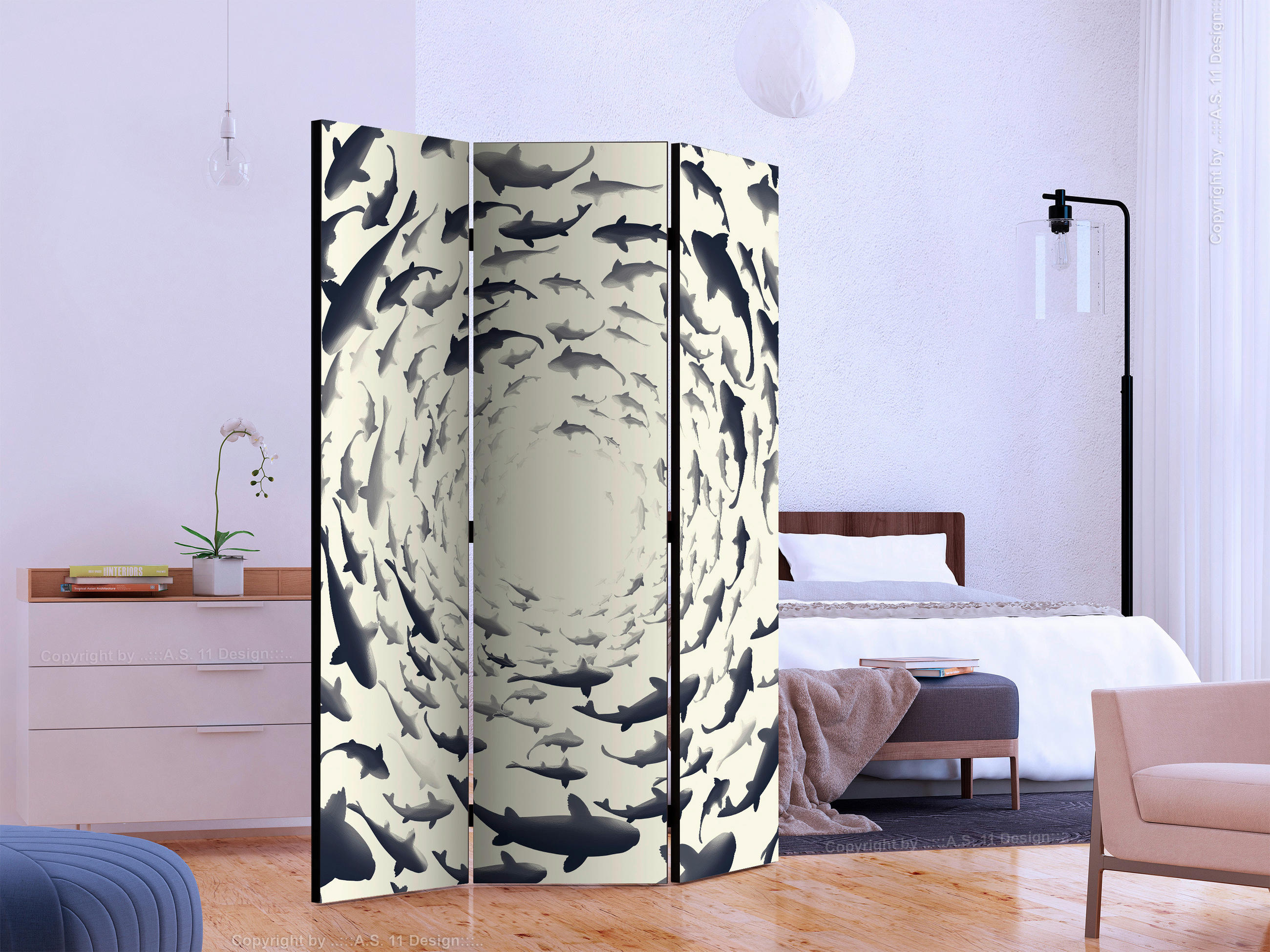 SKÄRMVÄGG  i trä, textil  svart, vit, pärlemor  - vit/pärlemor, Basics, trä/textil (135/172/3cm) - artgeist