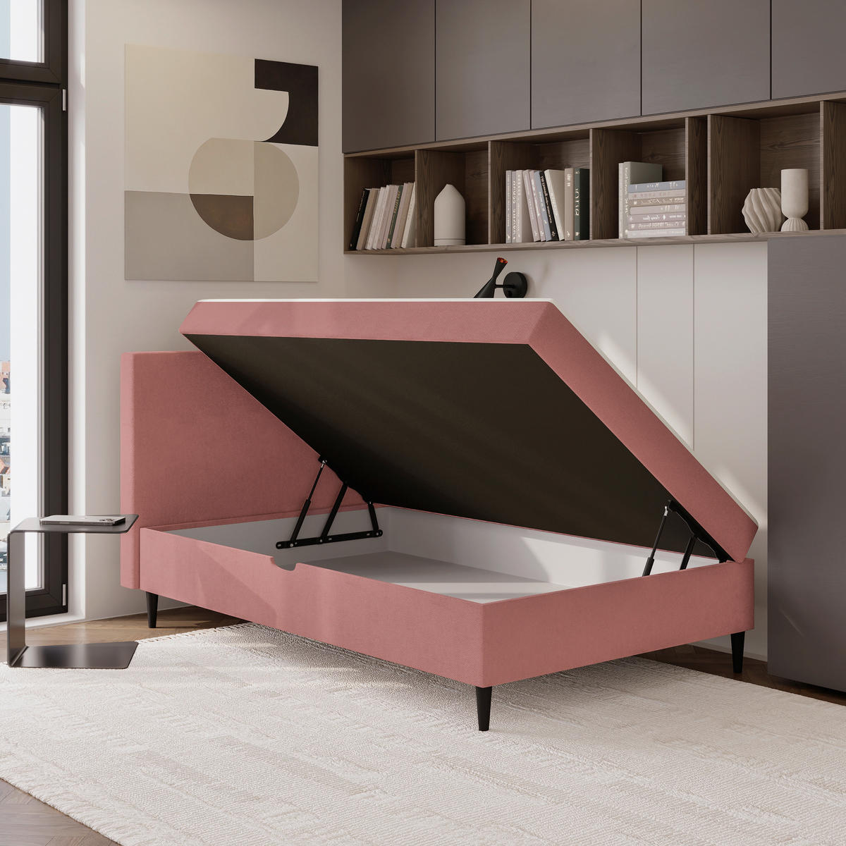 BOXBETT 120/200 cm  in Rosa  - Schwarz/Rosa, KONVENTIONELL, Textil (120/200cm) - P & B
