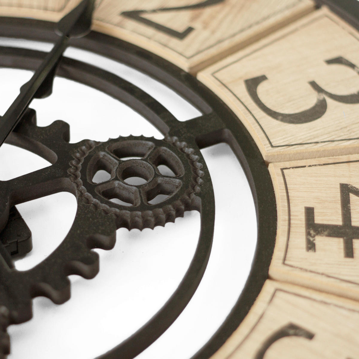 WANDUHR - Schwarz, Weiß, Eichefarben  - Eichefarben/Schwarz, Basics, Holz/Kunststoff (57cm)