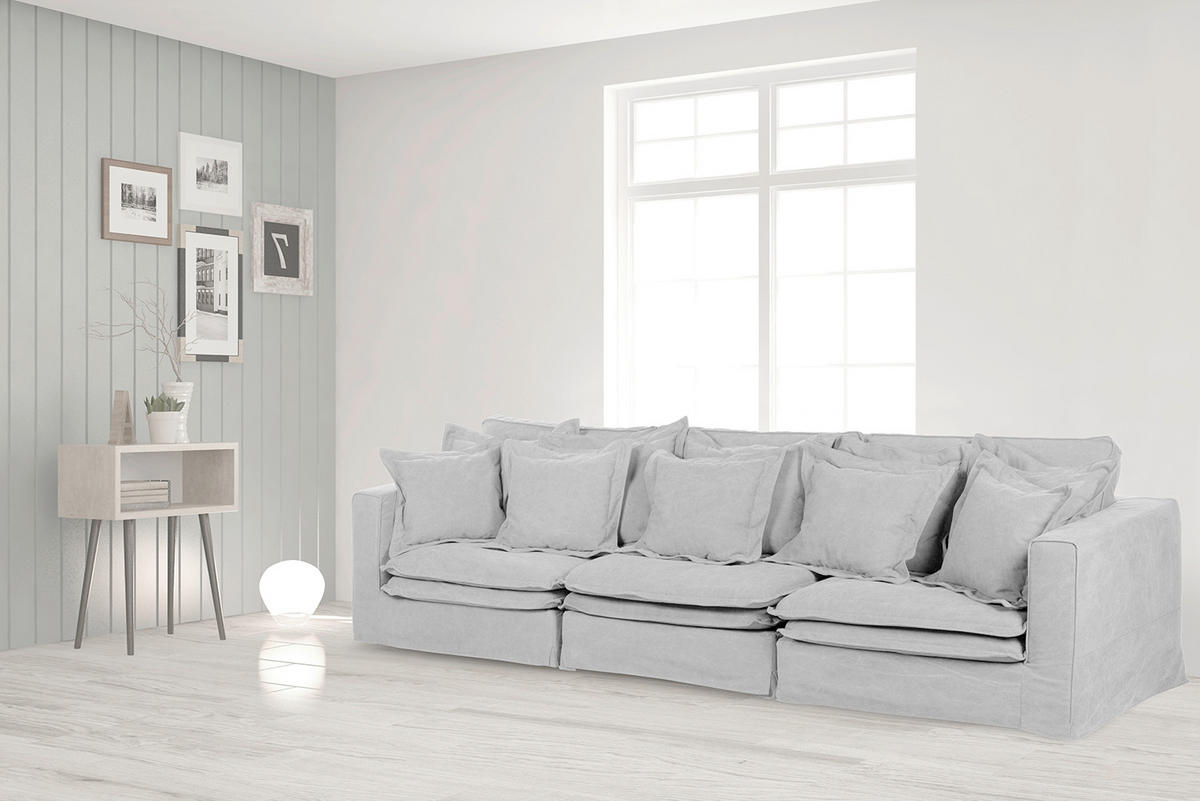 BIGSOFA Webstoff Hellgrau  - Hellgrau/Schwarz, Design, Kunststoff/Textil (338/90/119cm) - P & B