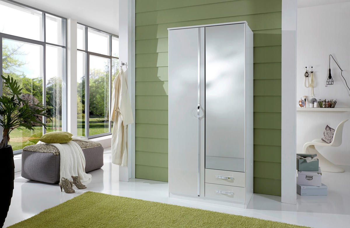 DREHTÜRENSCHRANK Weiss, Weiss Hochglanz  - Weiss Hochglanz/Chromfarben, Modern, Holzwerkstoff/Kunststoff (91/199/58cm) - MID.YOU