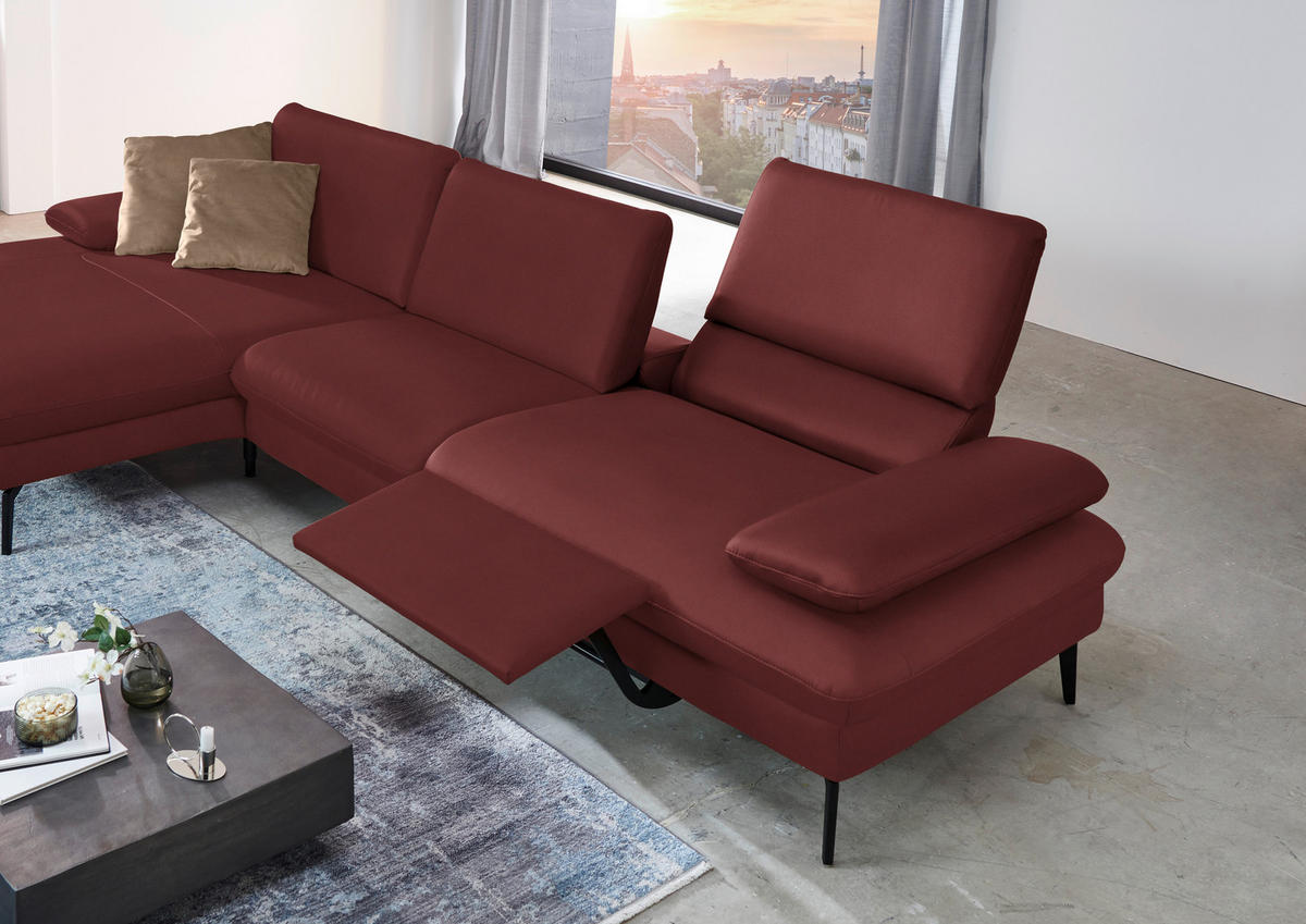 ECKSOFA in Echtleder Rot  - Rot/Schwarz, Design, Leder/Metall (157/325cm) - Dieter Knoll