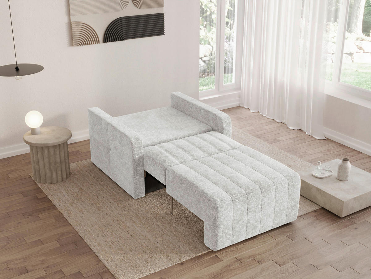 SCHLAFSESSEL Chenille Elfenbein Liegefunktion Rücken echt  inkl.  - Elfenbein/Schwarz, MODERN, Kunststoff/Textil (101/87/101cm) - Milino