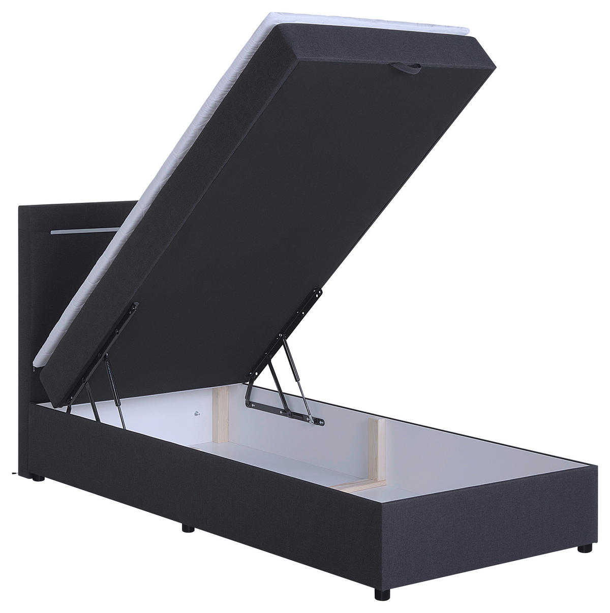 BOXBETT 100/200 cm,  in Anthrazit, Bettkasten, Topper, Kopfteilbeleuchtung,  - Anthrazit/Schwarz, MODERN, Kunststoff/Textil (100/200cm) - MID.YOU