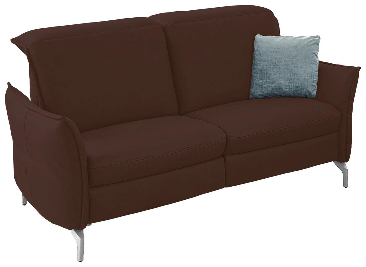 2,5-SITZER Lederlook (vegan) Dunkelbraun  - Dunkelbraun/Nickelfarben, MODERN, Textil/Metall (185/89/109cm) - Livetastic