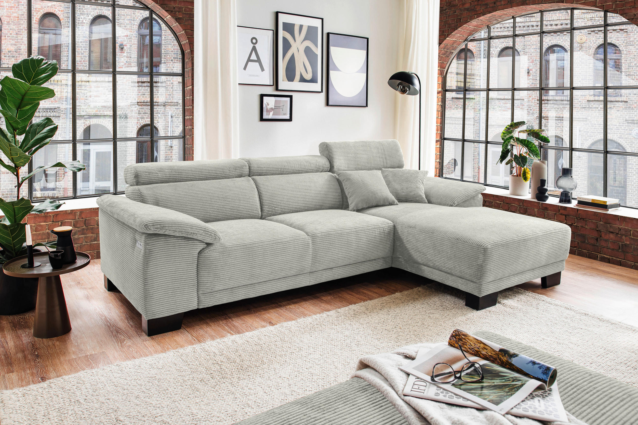 ECKSOFA in Cord Graubraun  270/174 cm  - Graubraun/Schwarz, Design, Holz/Textil (270/174cm) - Pure Home Lifestyle