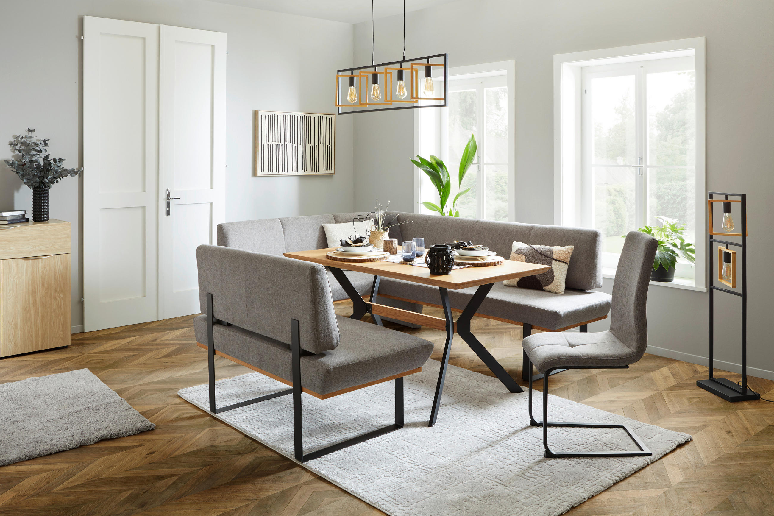 Thumbnail - Livetastic Eckbank, Grau, Holz, Metall, Textil, Eiche, vollmassiv, L-Form, 225x175 cm, in verschiedenen Größen erhältlic...