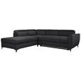 ECKSOFA Schwarz Velours  inkl. Bettkasten, Schlaffunktion, Rücken echt, Kopfteilverstellung, Liegefläche im Originalstoff  - Schwarz, KONVENTIONELL, Textil/Metall (217/255cm) - Carryhome