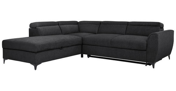 ECKSOFA Schwarz Velours  inkl. Bettkasten, Schlaffunktion, Rücken echt, Kopfteilverstellung, Liegefläche im Originalstoff  - Schwarz, KONVENTIONELL, Textil/Metall (217/255cm) - Carryhome