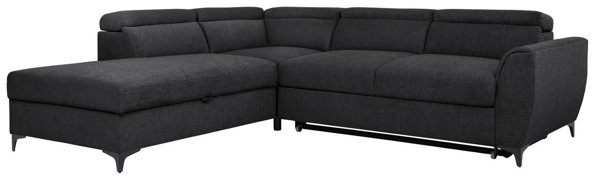 ECKSOFA in Velours Schwarz  - Schwarz, Konventionell, Textil/Metall (217/255cm) - MID.YOU